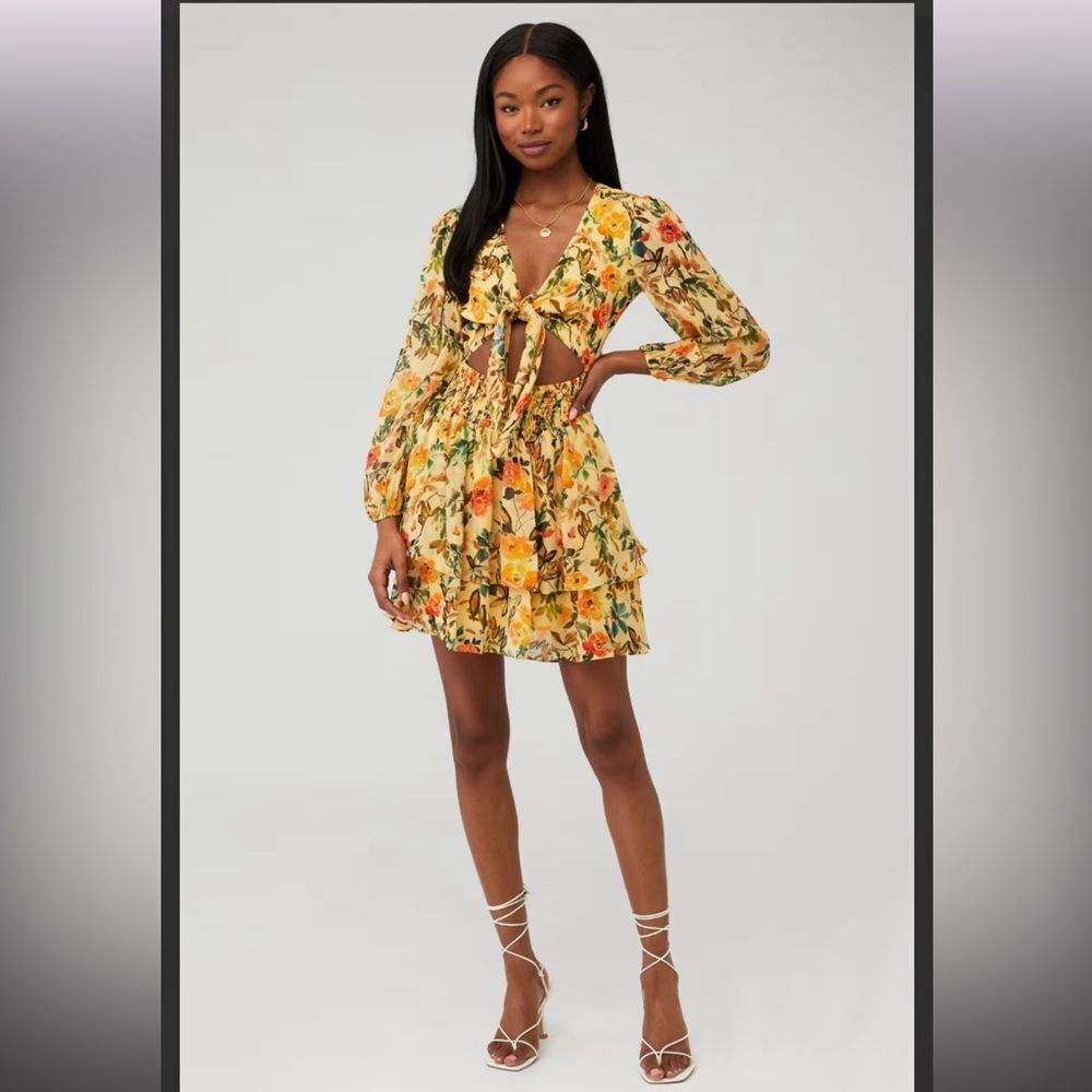 Rays For Days Women's Laurel Creamy Yellow Floral Mini Dress Size Small